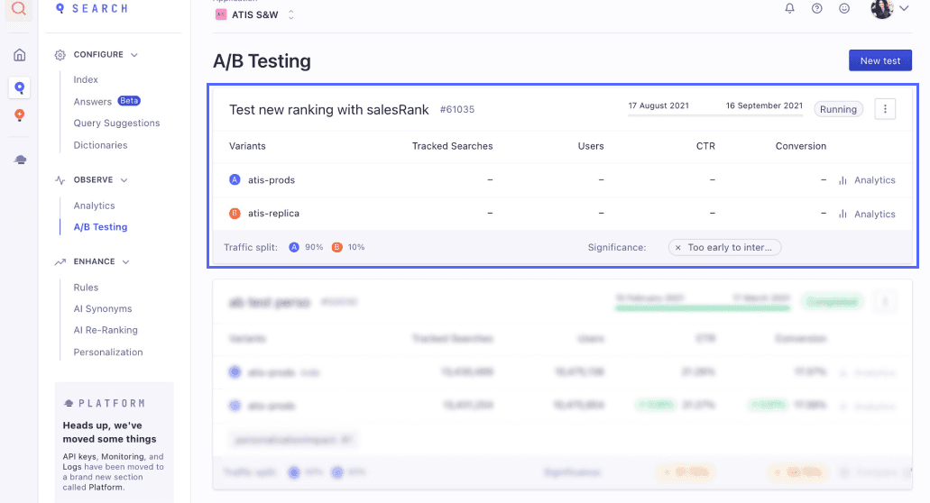 New test button
