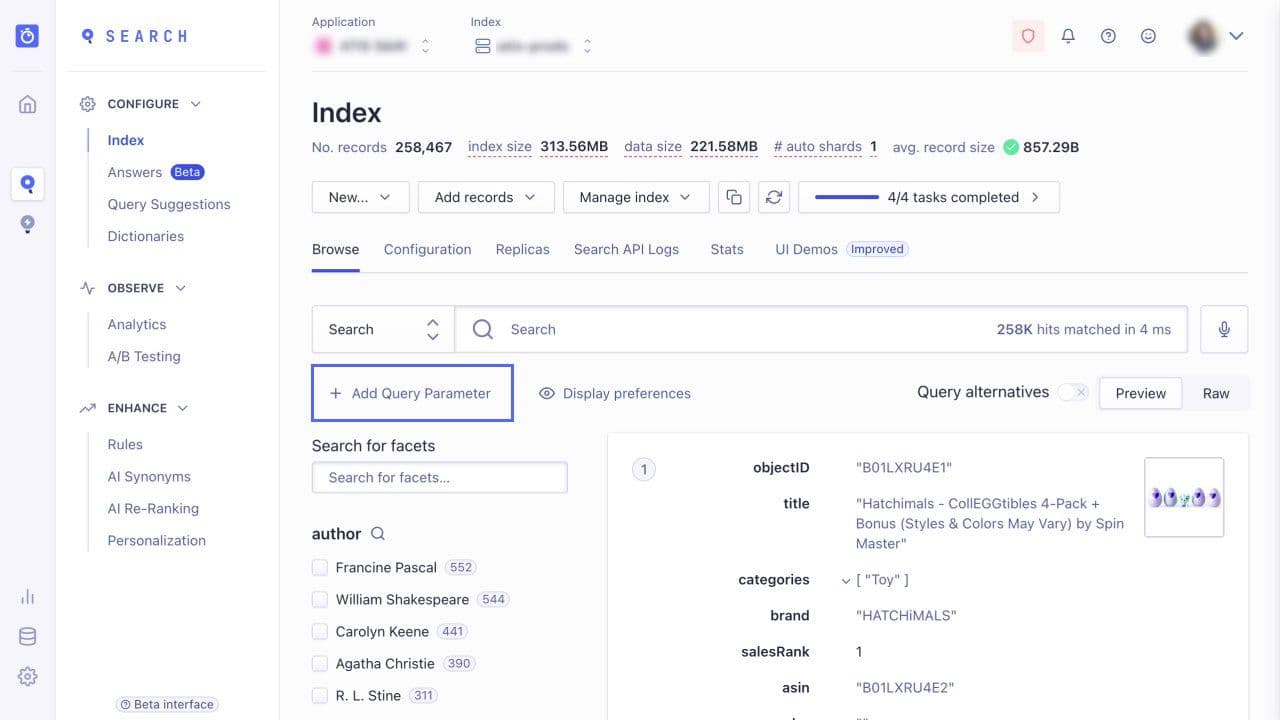 testing relevance query parameters