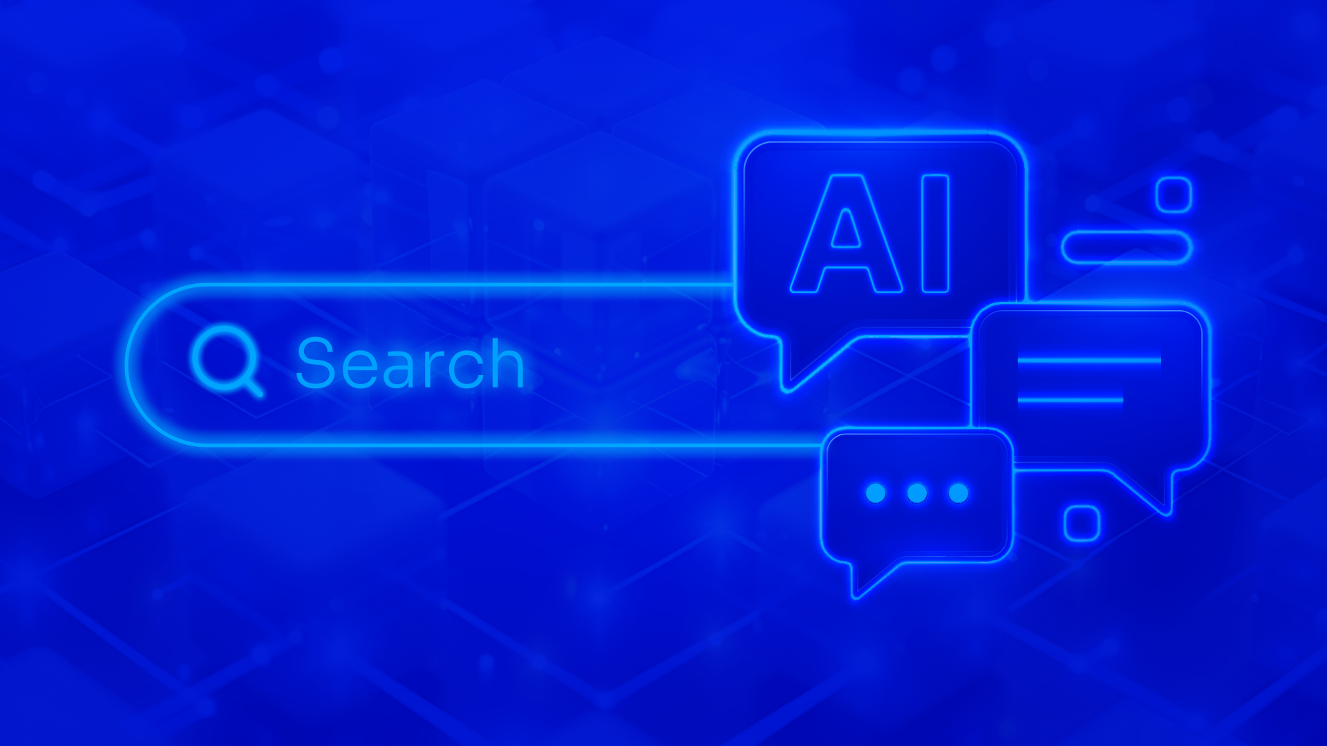 A website searchbox with overlapping speech bubbles on top, one of which reads 